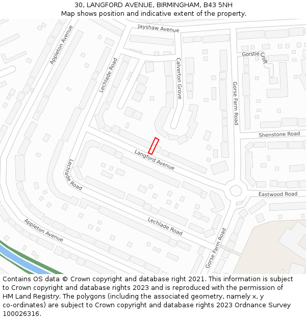 30, LANGFORD AVENUE, BIRMINGHAM, B43 5NH: Location map and indicative extent of plot