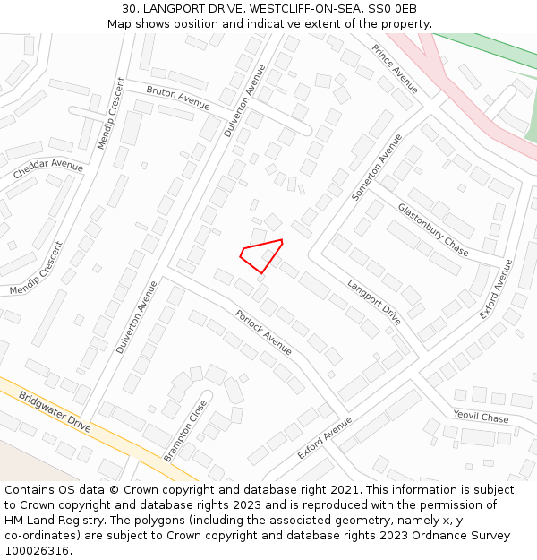 30, LANGPORT DRIVE, WESTCLIFF-ON-SEA, SS0 0EB: Location map and indicative extent of plot