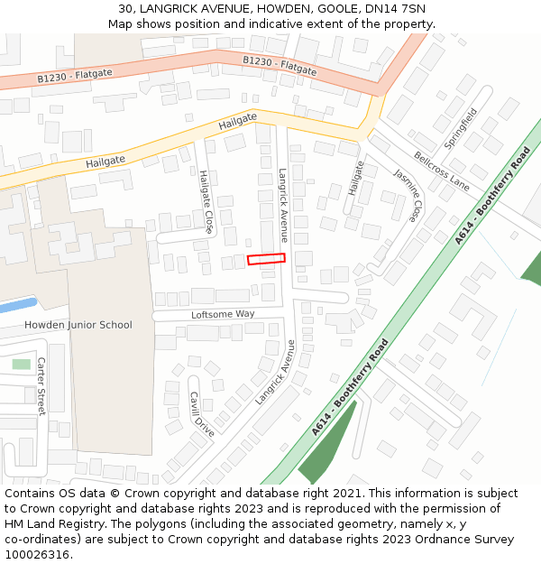 30, LANGRICK AVENUE, HOWDEN, GOOLE, DN14 7SN: Location map and indicative extent of plot