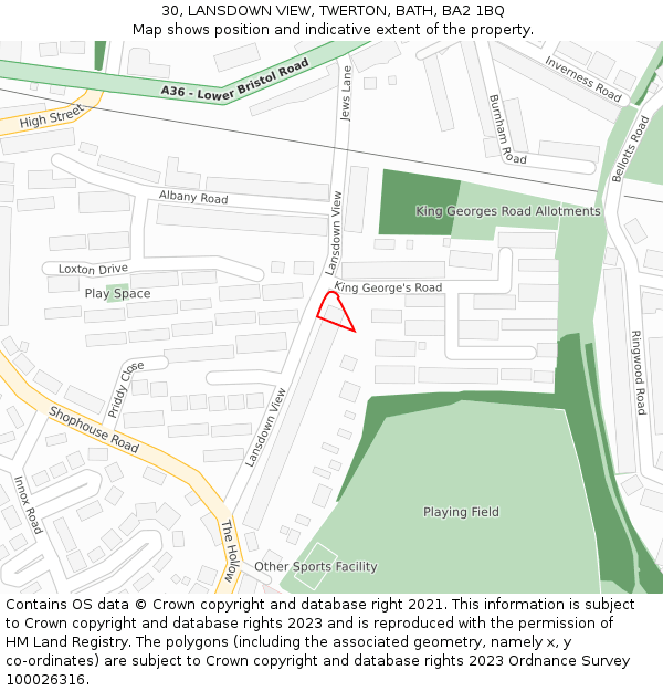 30, LANSDOWN VIEW, TWERTON, BATH, BA2 1BQ: Location map and indicative extent of plot