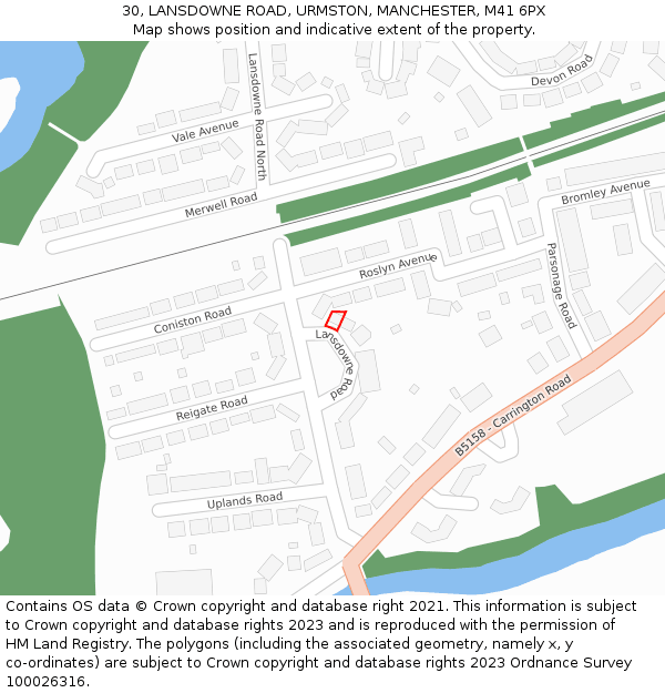 30, LANSDOWNE ROAD, URMSTON, MANCHESTER, M41 6PX: Location map and indicative extent of plot