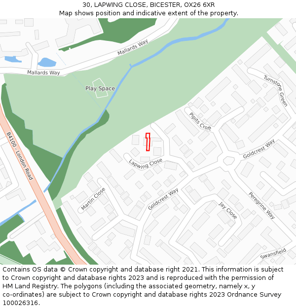 30, LAPWING CLOSE, BICESTER, OX26 6XR: Location map and indicative extent of plot