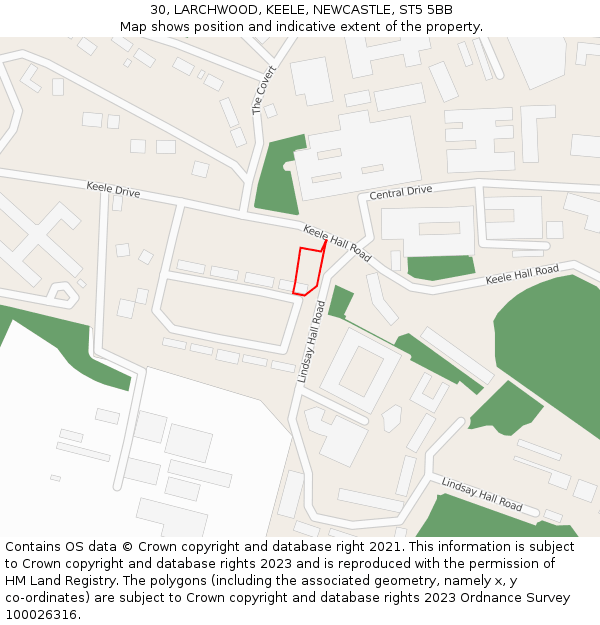 30, LARCHWOOD, KEELE, NEWCASTLE, ST5 5BB: Location map and indicative extent of plot