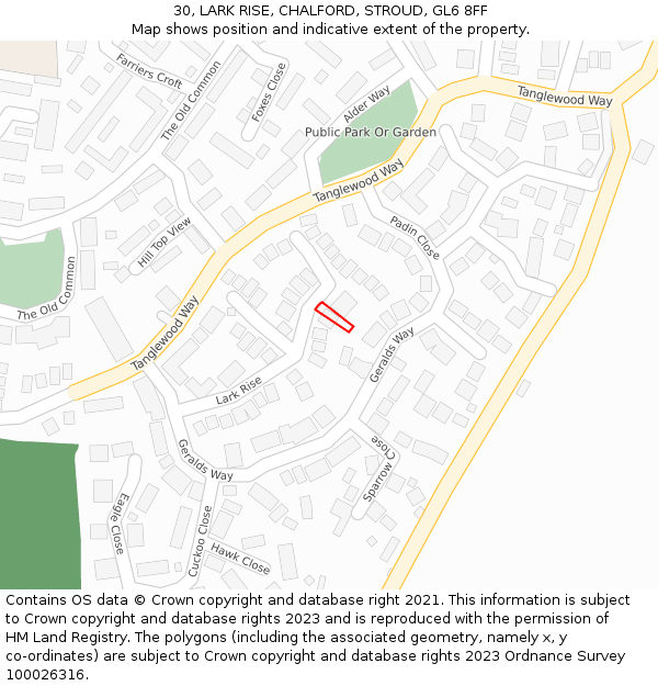 30, LARK RISE, CHALFORD, STROUD, GL6 8FF: Location map and indicative extent of plot