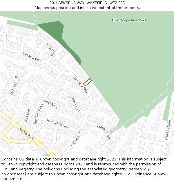 30, LARKSPUR WAY, WAKEFIELD, WF2 0FD: Location map and indicative extent of plot