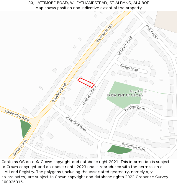 30, LATTIMORE ROAD, WHEATHAMPSTEAD, ST ALBANS, AL4 8QE: Location map and indicative extent of plot
