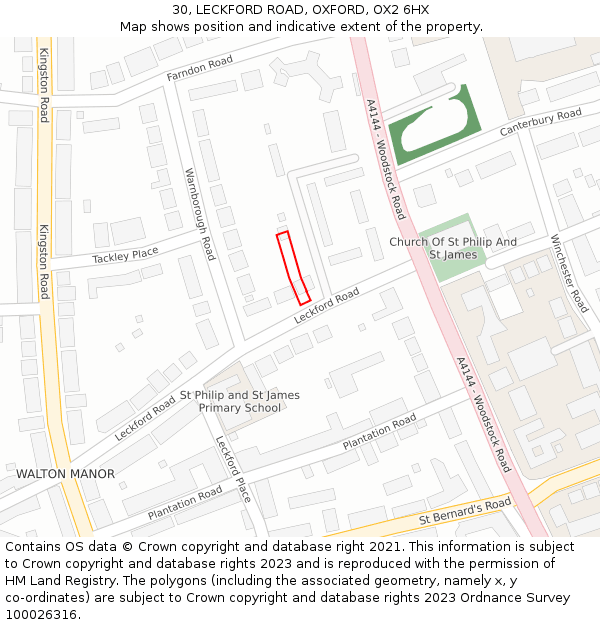 30, LECKFORD ROAD, OXFORD, OX2 6HX: Location map and indicative extent of plot