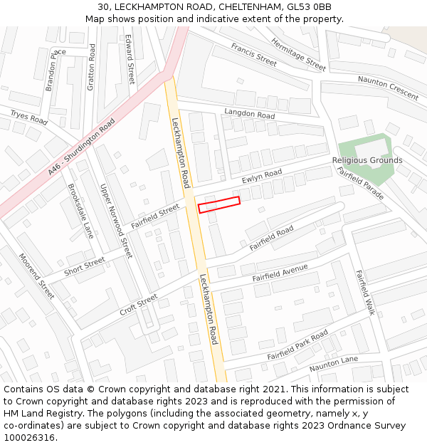 30, LECKHAMPTON ROAD, CHELTENHAM, GL53 0BB: Location map and indicative extent of plot