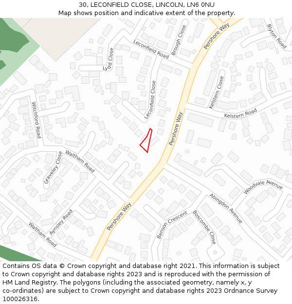 30, LECONFIELD CLOSE, LINCOLN, LN6 0NU: Location map and indicative extent of plot