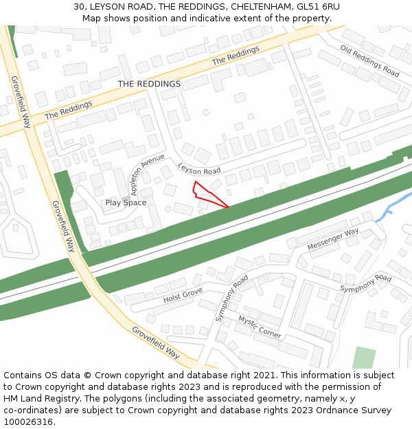 30, LEYSON ROAD, THE REDDINGS, CHELTENHAM, GL51 6RU: Location map and indicative extent of plot