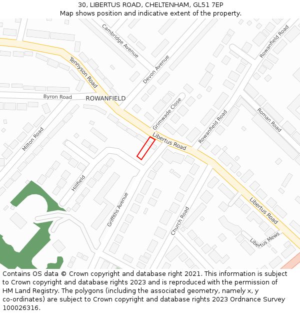 30, LIBERTUS ROAD, CHELTENHAM, GL51 7EP: Location map and indicative extent of plot
