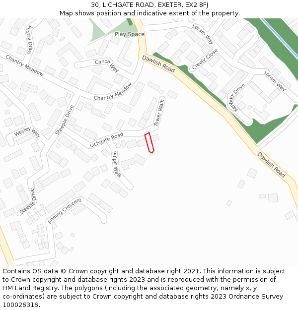 30, LICHGATE ROAD, EXETER, EX2 8FJ: Location map and indicative extent of plot