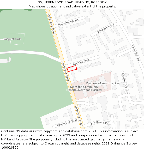 30, LIEBENROOD ROAD, READING, RG30 2DX: Location map and indicative extent of plot