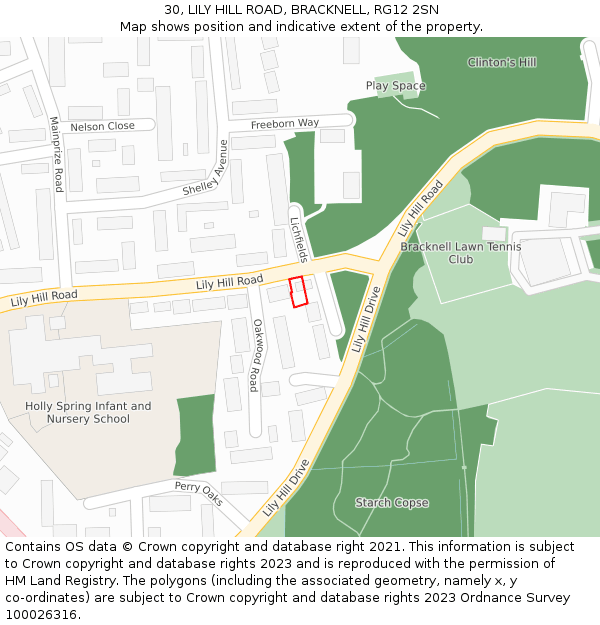 30, LILY HILL ROAD, BRACKNELL, RG12 2SN: Location map and indicative extent of plot