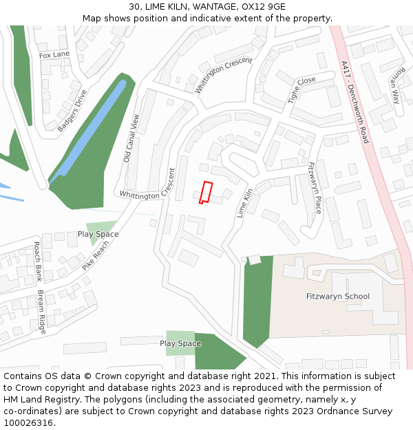 30, LIME KILN, WANTAGE, OX12 9GE: Location map and indicative extent of plot