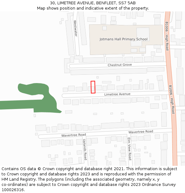 30, LIMETREE AVENUE, BENFLEET, SS7 5AB: Location map and indicative extent of plot