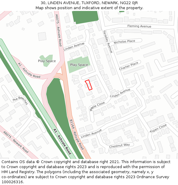30, LINDEN AVENUE, TUXFORD, NEWARK, NG22 0JR: Location map and indicative extent of plot
