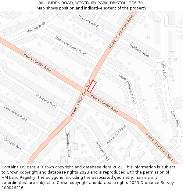 30, LINDEN ROAD, WESTBURY PARK, BRISTOL, BS6 7RL: Location map and indicative extent of plot