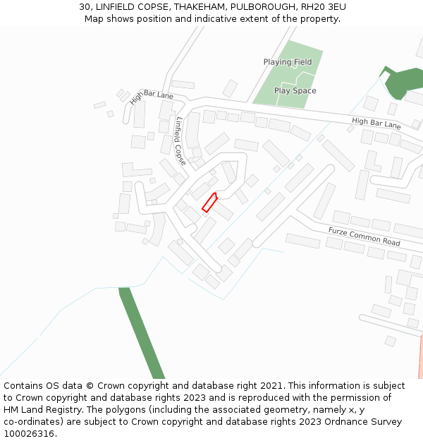 30, LINFIELD COPSE, THAKEHAM, PULBOROUGH, RH20 3EU: Location map and indicative extent of plot