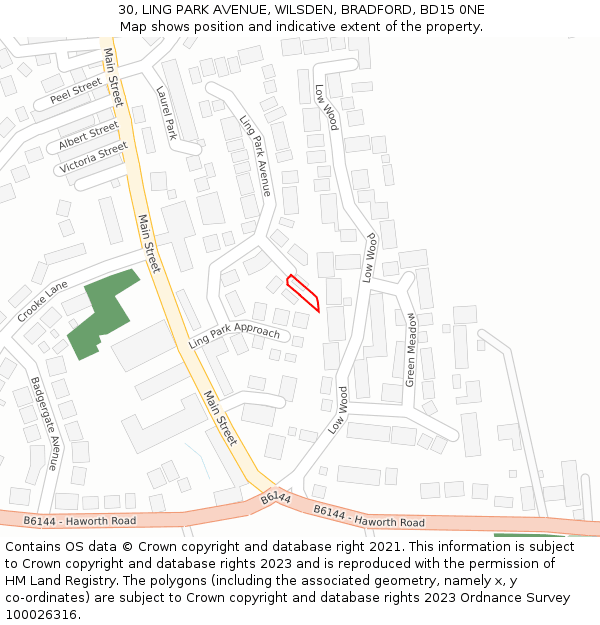 30, LING PARK AVENUE, WILSDEN, BRADFORD, BD15 0NE: Location map and indicative extent of plot