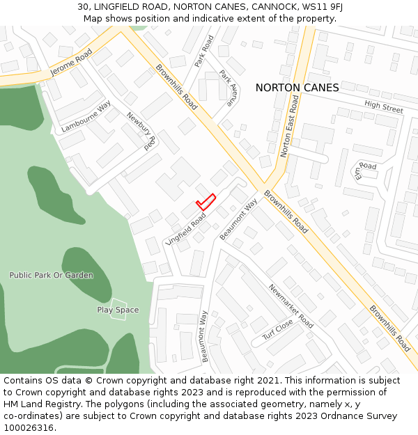 30, LINGFIELD ROAD, NORTON CANES, CANNOCK, WS11 9FJ: Location map and indicative extent of plot