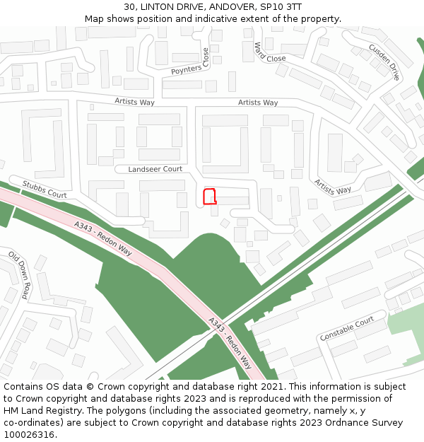 30, LINTON DRIVE, ANDOVER, SP10 3TT: Location map and indicative extent of plot