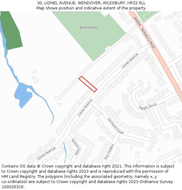 30, LIONEL AVENUE, WENDOVER, AYLESBURY, HP22 6LL: Location map and indicative extent of plot