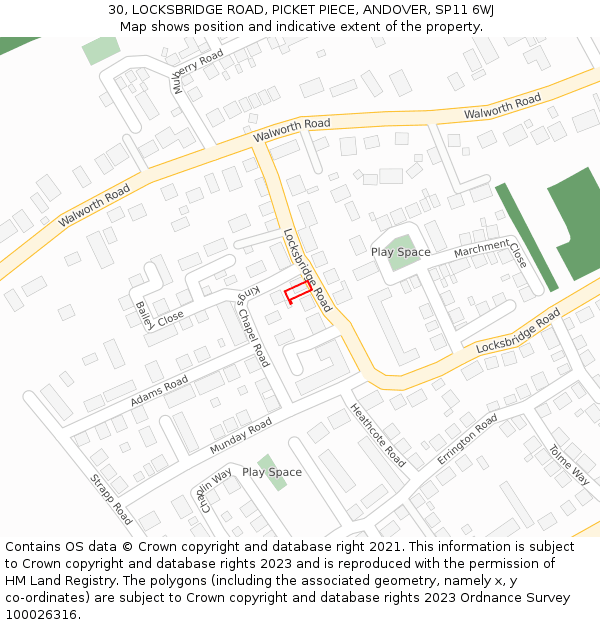 30, LOCKSBRIDGE ROAD, PICKET PIECE, ANDOVER, SP11 6WJ: Location map and indicative extent of plot