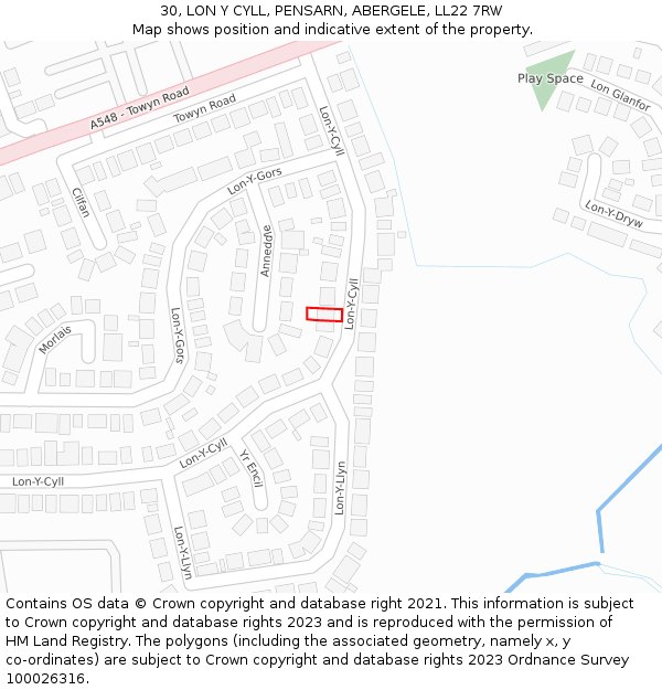 30, LON Y CYLL, PENSARN, ABERGELE, LL22 7RW: Location map and indicative extent of plot