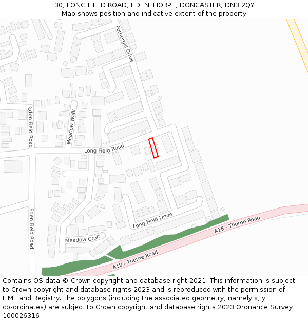 30, LONG FIELD ROAD, EDENTHORPE, DONCASTER, DN3 2QY: Location map and indicative extent of plot