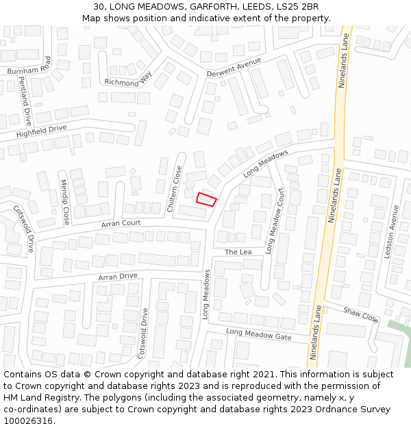 30, LONG MEADOWS, GARFORTH, LEEDS, LS25 2BR: Location map and indicative extent of plot