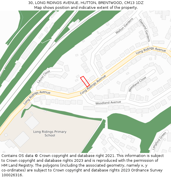 30, LONG RIDINGS AVENUE, HUTTON, BRENTWOOD, CM13 1DZ: Location map and indicative extent of plot