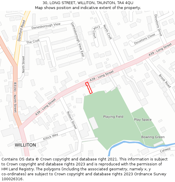 30, LONG STREET, WILLITON, TAUNTON, TA4 4QU: Location map and indicative extent of plot