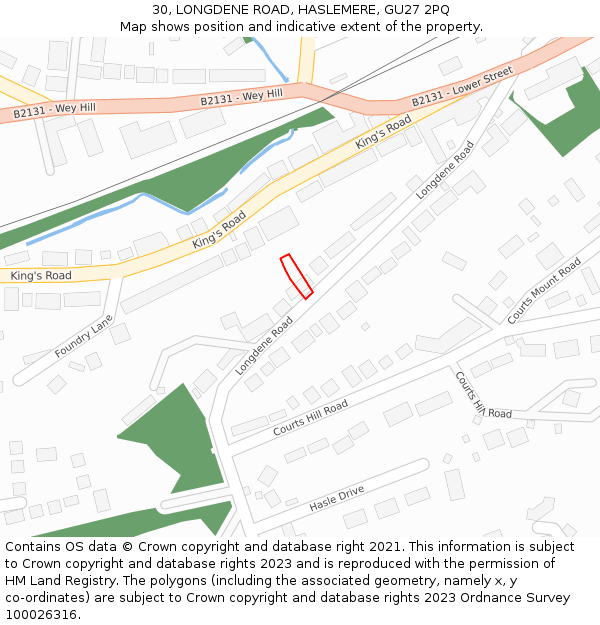 30, LONGDENE ROAD, HASLEMERE, GU27 2PQ: Location map and indicative extent of plot