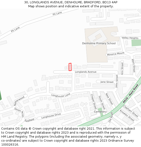 30, LONGLANDS AVENUE, DENHOLME, BRADFORD, BD13 4AP: Location map and indicative extent of plot