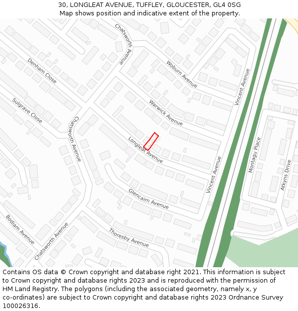 30, LONGLEAT AVENUE, TUFFLEY, GLOUCESTER, GL4 0SG: Location map and indicative extent of plot