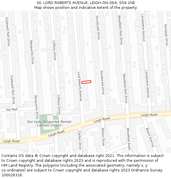 30, LORD ROBERTS AVENUE, LEIGH-ON-SEA, SS9 1NE: Location map and indicative extent of plot