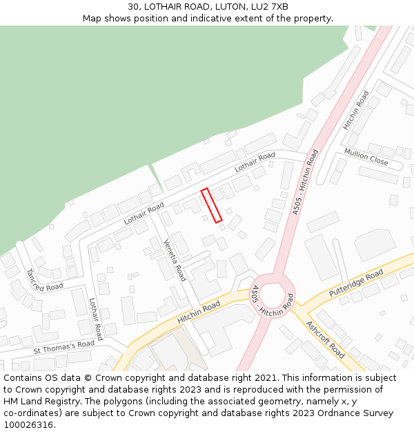 30, LOTHAIR ROAD, LUTON, LU2 7XB: Location map and indicative extent of plot