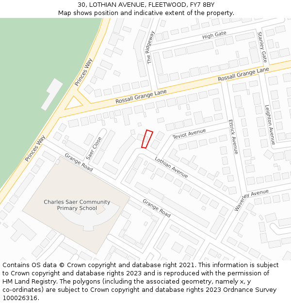 30, LOTHIAN AVENUE, FLEETWOOD, FY7 8BY: Location map and indicative extent of plot