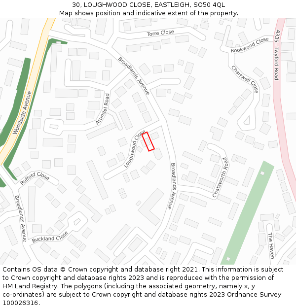 30, LOUGHWOOD CLOSE, EASTLEIGH, SO50 4QL: Location map and indicative extent of plot