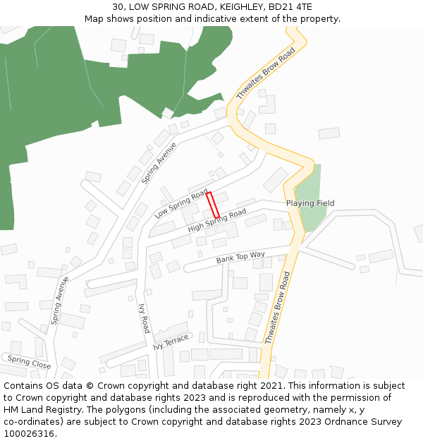 30, LOW SPRING ROAD, KEIGHLEY, BD21 4TE: Location map and indicative extent of plot