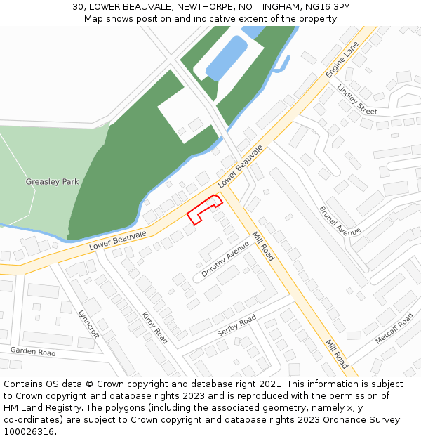 30, LOWER BEAUVALE, NEWTHORPE, NOTTINGHAM, NG16 3PY: Location map and indicative extent of plot