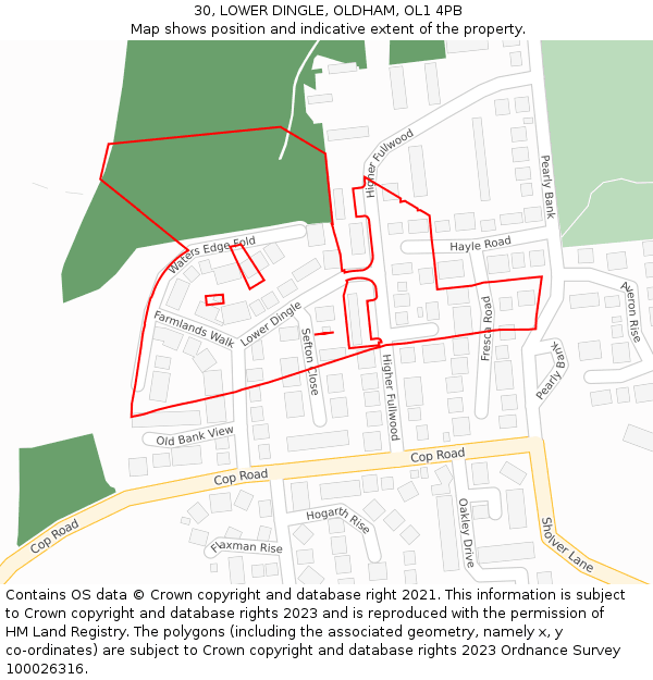 30, LOWER DINGLE, OLDHAM, OL1 4PB: Location map and indicative extent of plot