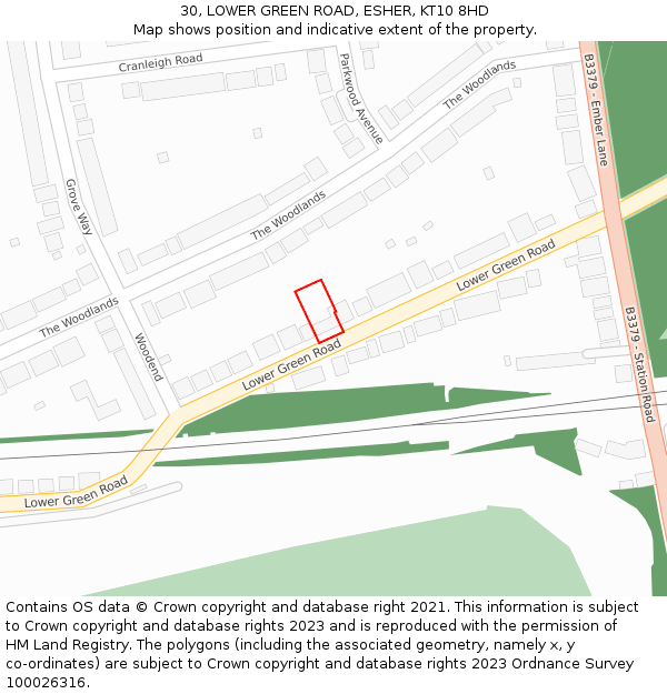 30, LOWER GREEN ROAD, ESHER, KT10 8HD: Location map and indicative extent of plot