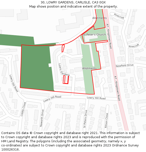 30, LOWRY GARDENS, CARLISLE, CA3 0GX: Location map and indicative extent of plot