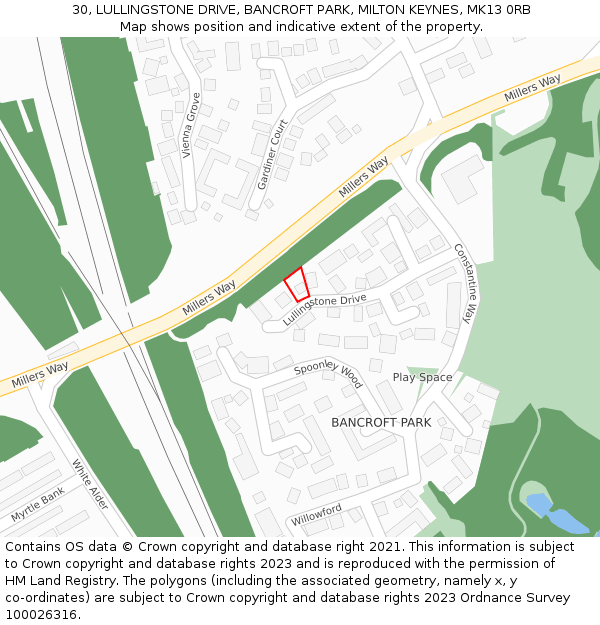 30, LULLINGSTONE DRIVE, BANCROFT PARK, MILTON KEYNES, MK13 0RB: Location map and indicative extent of plot