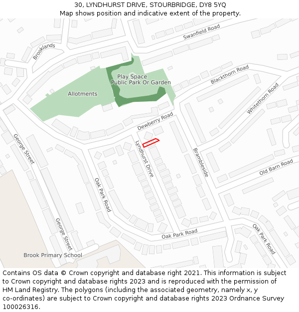 30, LYNDHURST DRIVE, STOURBRIDGE, DY8 5YQ: Location map and indicative extent of plot