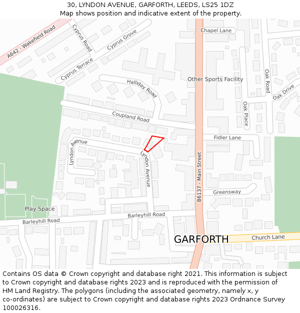 30, LYNDON AVENUE, GARFORTH, LEEDS, LS25 1DZ: Location map and indicative extent of plot