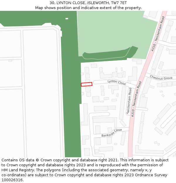 30, LYNTON CLOSE, ISLEWORTH, TW7 7ET: Location map and indicative extent of plot