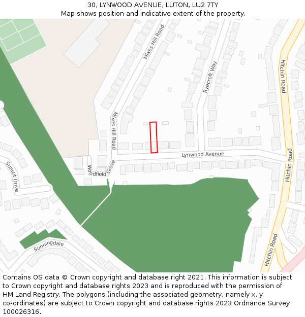 30, LYNWOOD AVENUE, LUTON, LU2 7TY: Location map and indicative extent of plot